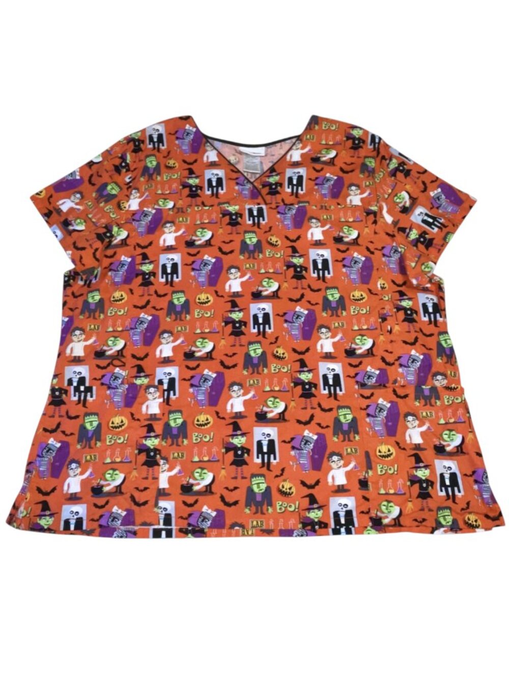 Scrubstar Women's Plus Sz 3XL Scrub Top Spooky Monster Fall Halloween Zombie